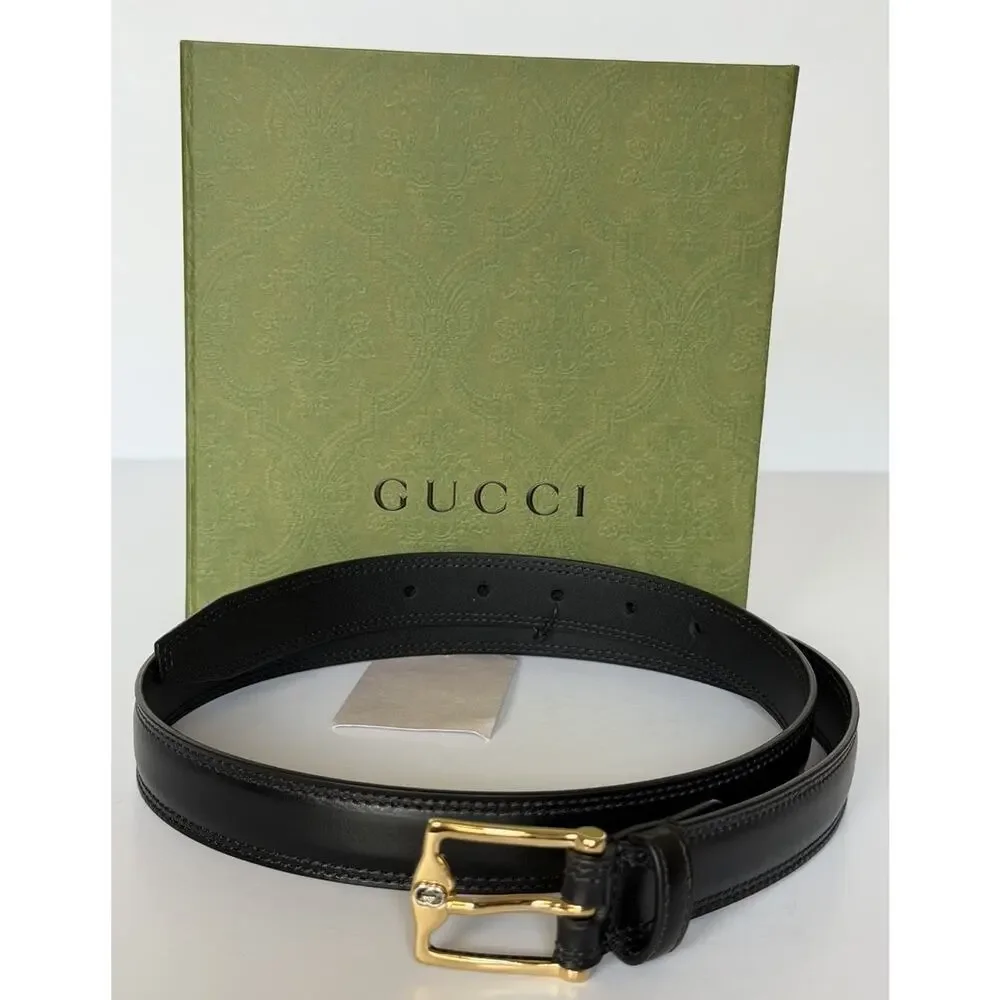 Gucci Men’s Rectangular Buckle Leather Belt Black 105/42 Italy 715600 NWT